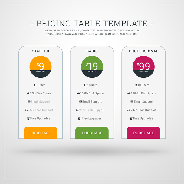 Design Template for Pricing Table for Websites and Applications. Flat Style UI. Vector Illustration - Vector, Image