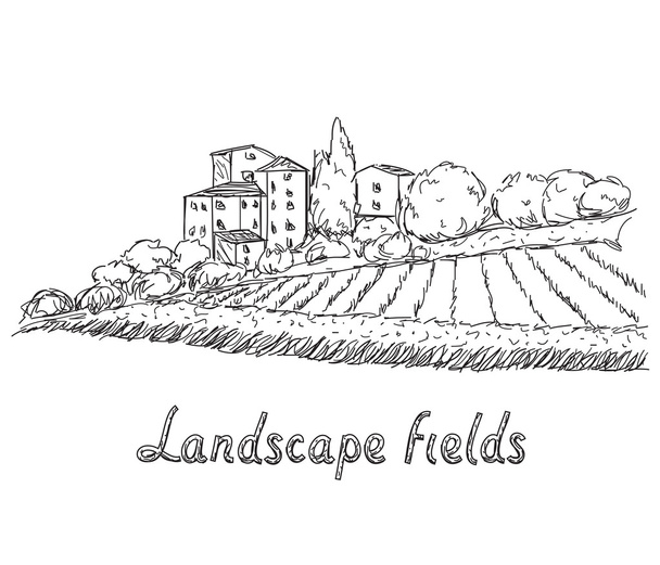 Ilustración de campo y aldea
 - Vector, imagen