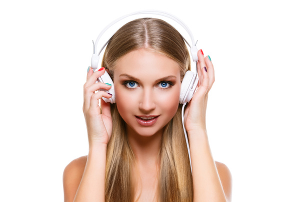 Girl with big headphones on head - Photo, Image