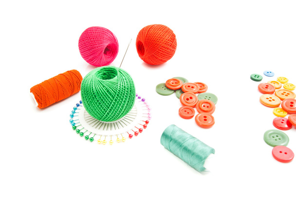 colorful items for needlework on white - Photo, Image