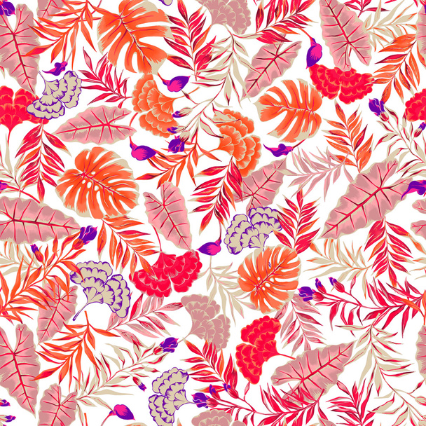 seamless hand drawn beautiful artistic tropical pattern with flowers. - Foto, imagen