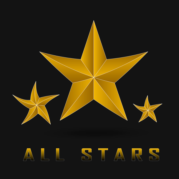 Cute gold stars shine on black background. - Vector, Image