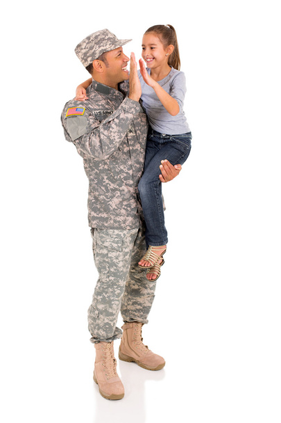 軍の男性と娘 - 写真・画像