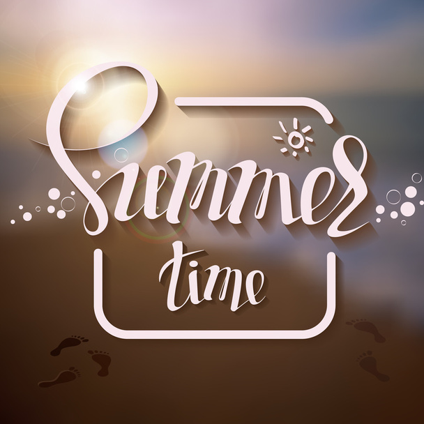 Hello summer poster inscription on a background seascape picture. - Vettoriali, immagini