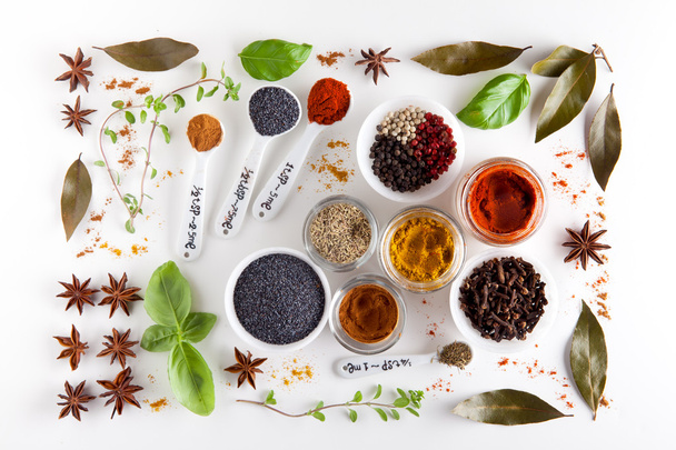 variety of spices on a white background - Photo, Image