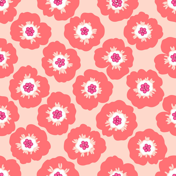 vector seamless cute minimalistic naive poppy flower pattern. - ベクター画像