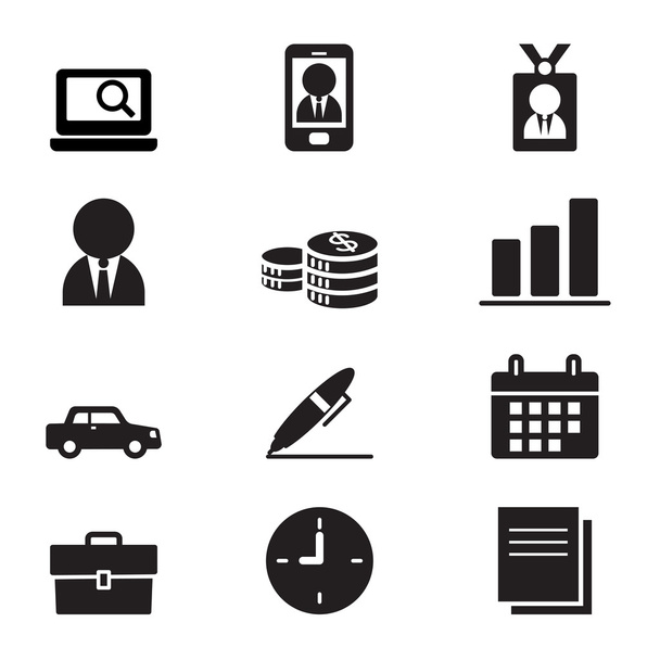 Silueta Empresario y herramientas de oficina icono conjunto
 - Vector, imagen