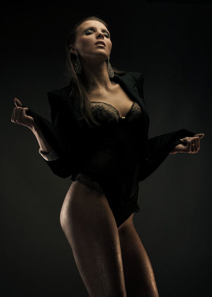 Beautiful woman in jacket and lingerie - Foto, Bild