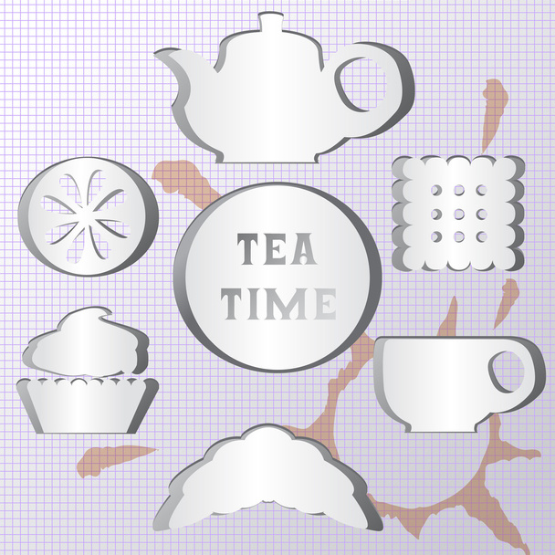 Tea idő készlet. Az árnyék hatás - Vektor, kép