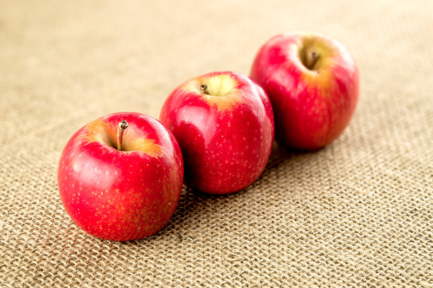 Deliciosas manzanas rojas con tallos
 - Foto, Imagen
