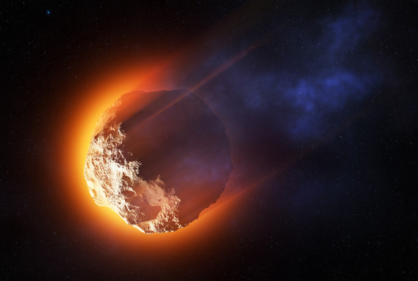 Asteroidi palaa atmosfäärissä.
 - Valokuva, kuva