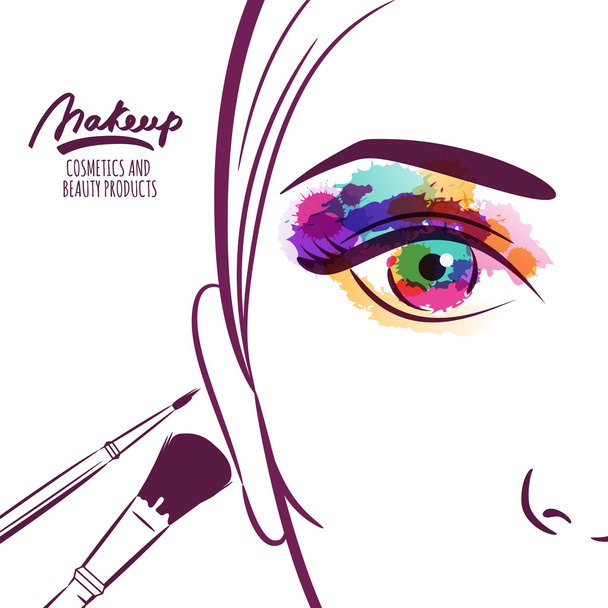 Vector illustration of young woman face with colorful eye and ma - Vector, afbeelding