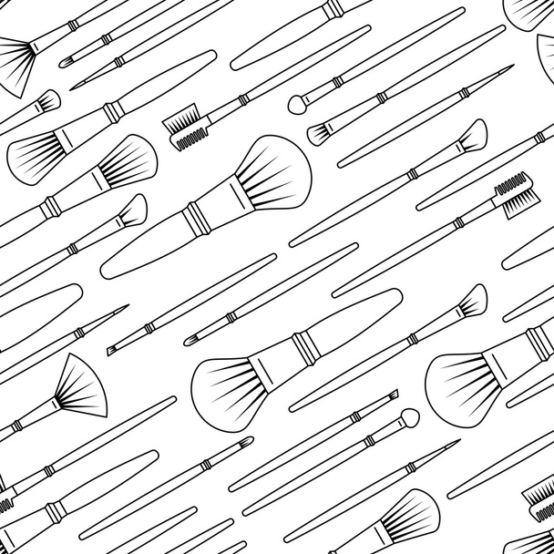 Vector seamless pattern with makeup brushes kit. - Vector, imagen