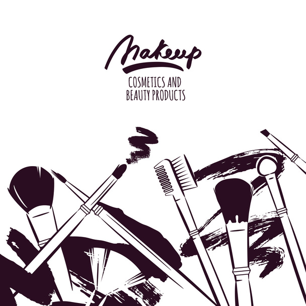Watercolor hand drawn illustration of makeup brushes.  - Vettoriali, immagini