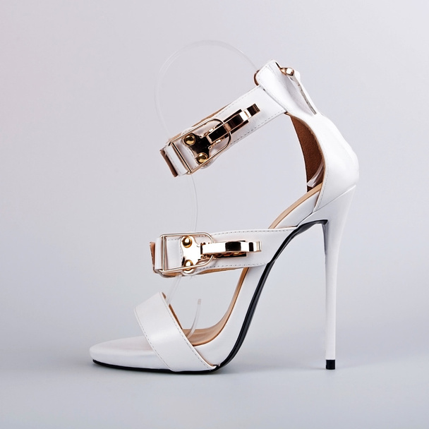 Women's white sandals with high heels - Фото, изображение