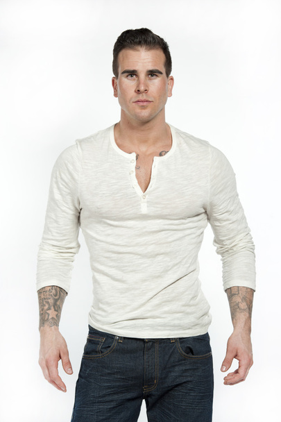 White Male in T-Shirt And Jeans - Zdjęcie, obraz