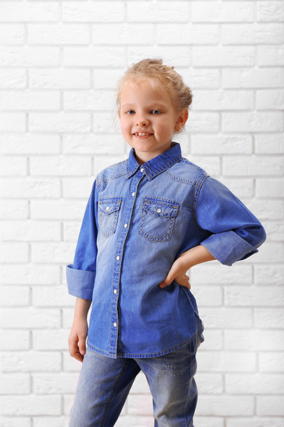 Little girl in jeans suit  - Zdjęcie, obraz