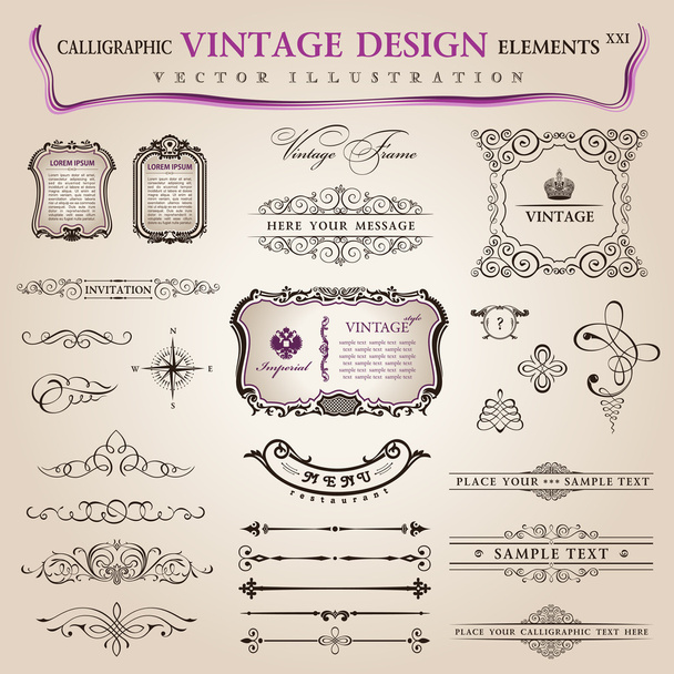 Conjunto vectorial de elementos de diseño caligráfico y decoración de página, col
 - Vector, Imagen