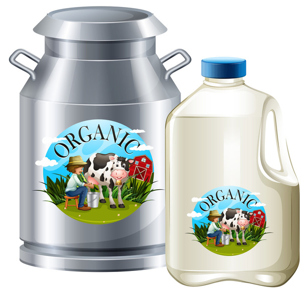 Latte biologico in vasca e bottiglia
 - Vettoriali, immagini