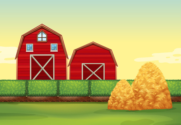 納屋と干草の山農場のシーン - ベクター画像