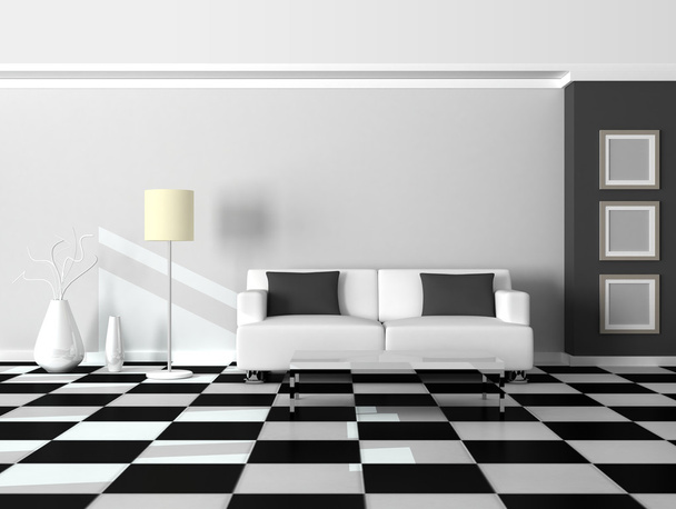 3D render iç modern oda, gri duvar ve beyaz kanepe ve - Fotoğraf, Görsel