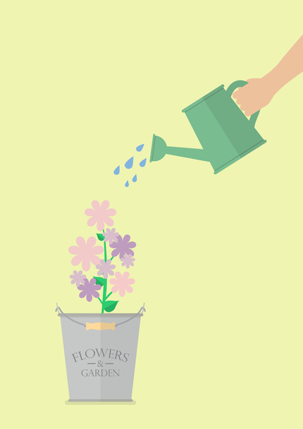 Kézi öntözés flower pot - Vektor, kép