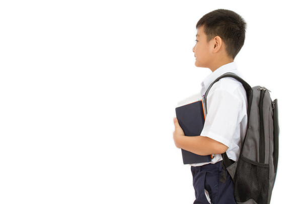 Asian Little School Boy Holding Books with Backpack - Photo, image