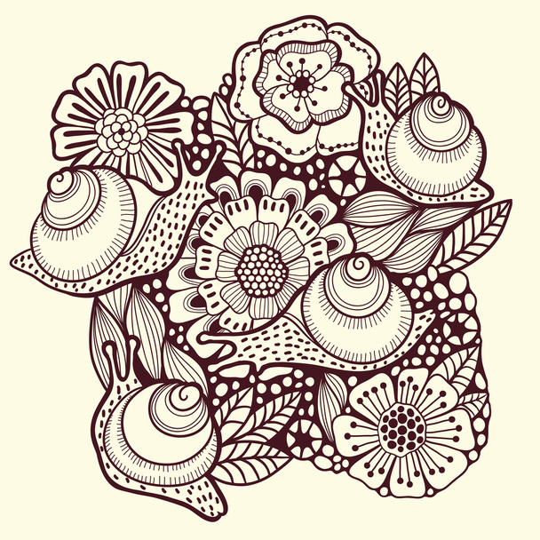 Floral background with snails - Vector, Image