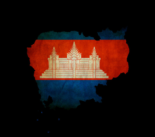 Mapa del contorno de Camboya con bandera grunge
 - Foto, imagen