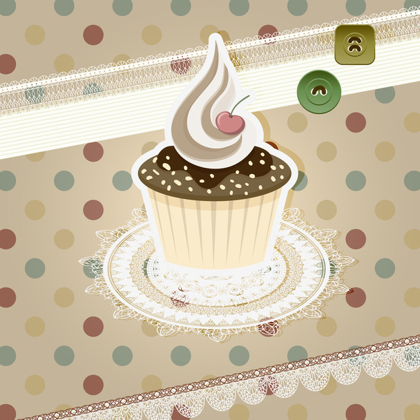 vector vintage pattern with cupcake and retro background - Вектор, зображення