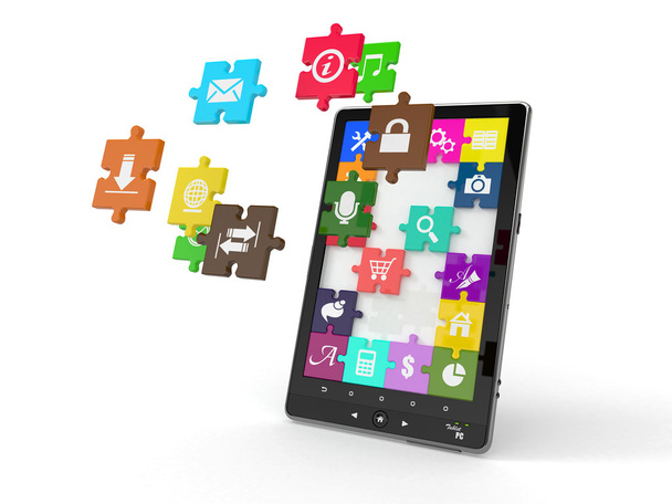 Tablet pc-software. scherm van puzzel met pictogrammen. - Foto, afbeelding