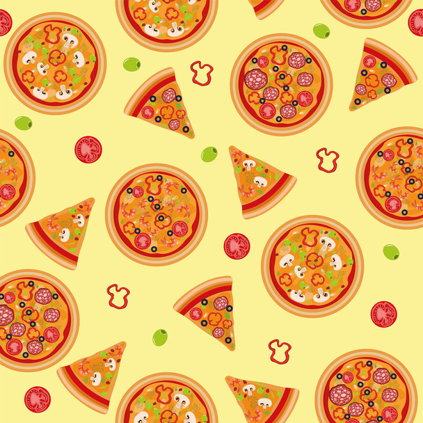 Pizza Seamless Pattern with Ingredients - Vector, Image