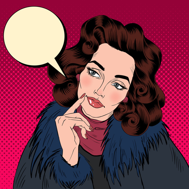 Beautiful Woman in Pop Art Comics Style. Dreaming about something - Vector, Image