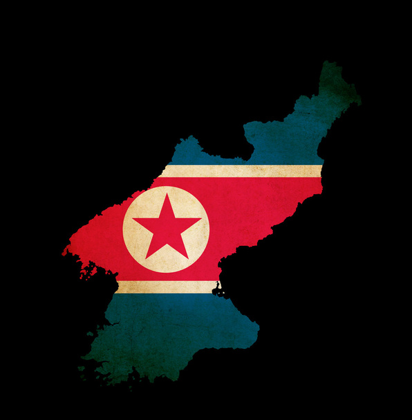Észak-Korea térképének körvonala grunge zászló - Fotó, kép