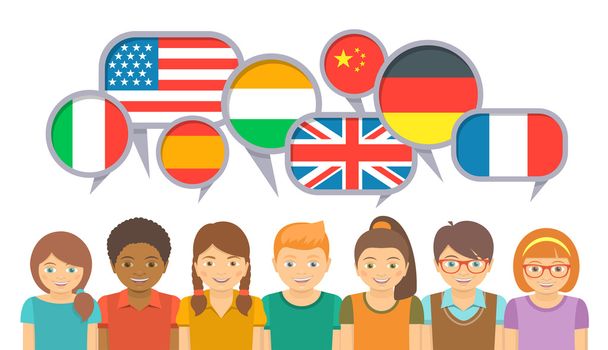 Comunicación infantil internacional en diferentes idiomas
 - Vector, imagen