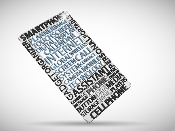 Smartphone κατασκευασμένο από λέξεις - Διάνυσμα, εικόνα