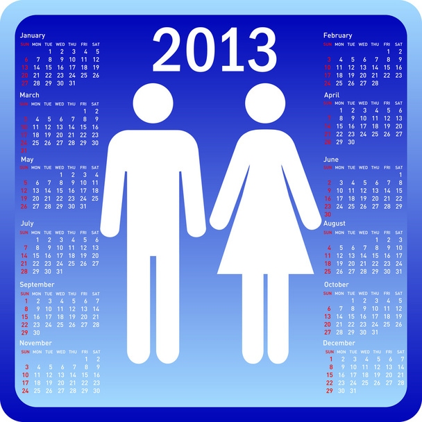 Стильный календарь семьи на 2013 год. Неделя начинается в воскресенье
. - Фото, изображение