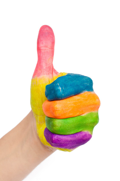 Színes kéz mutatja hüvelykujjával felfelé vagy jó jel - Fotó, kép