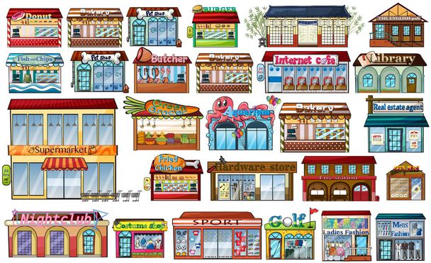 Different shops and buildings - Vector, Image