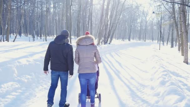 glückliche junge Familie beim Winterspaziergang im Park - Filmmaterial, Video