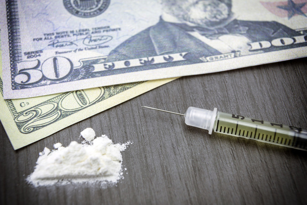 heroin, függőség, kokain vágány, fecskendő - Fotó, kép