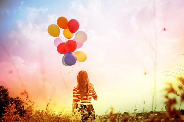 Woman with colorful Balloons - Φωτογραφία, εικόνα