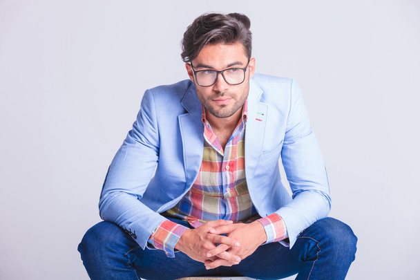close portrait of attractive casual man wearing glasses - Photo, Image