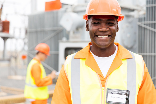 african american technician in substation - Photo, image