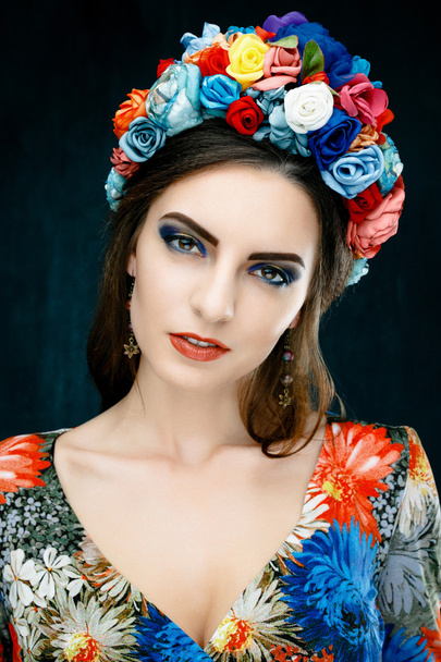 Sensual woman in floral wreath - Photo, Image