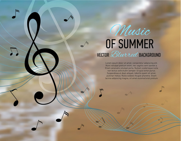 Seaside blurred background. Music notes and key. - Vector, Image