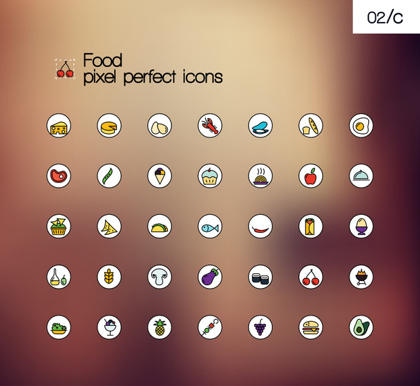 Food vector pixel perfect color line icons set. - Vektör, Görsel