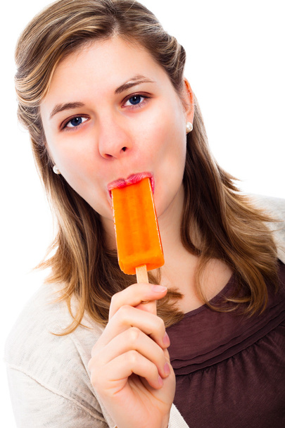 Woman eating ice lolly - Photo, Image