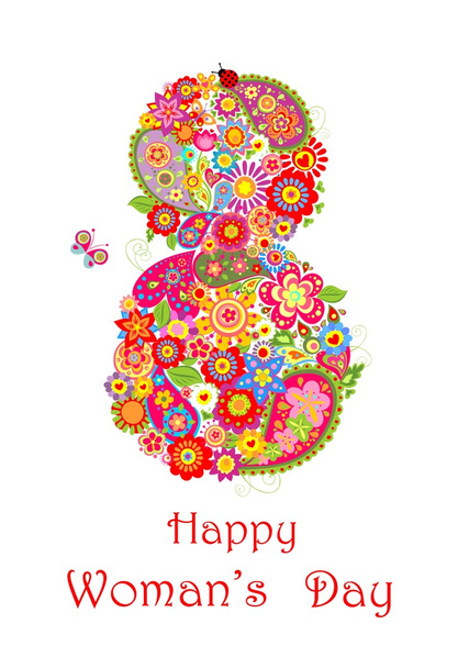 Greeting card with flowers print for Womans Day - Vector, Image
