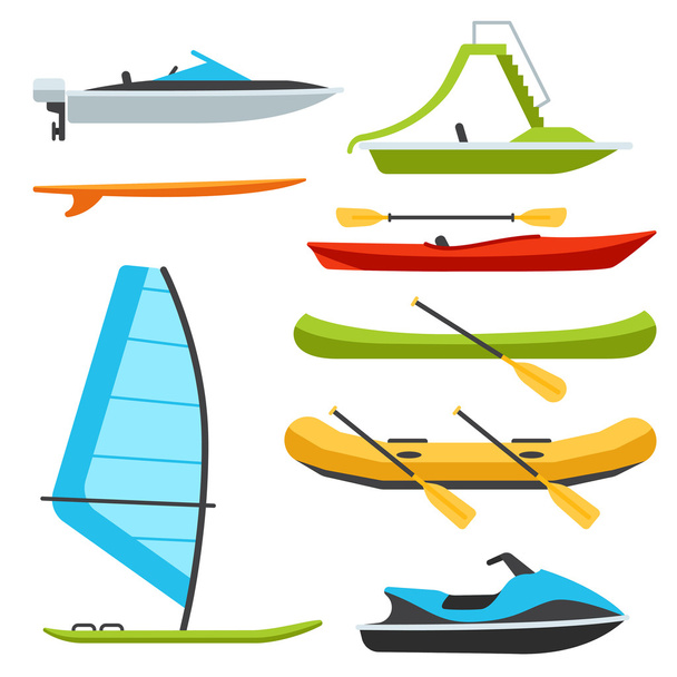 Tipos de barcos, ilustrações de estilo plano
. - Vetor, Imagem